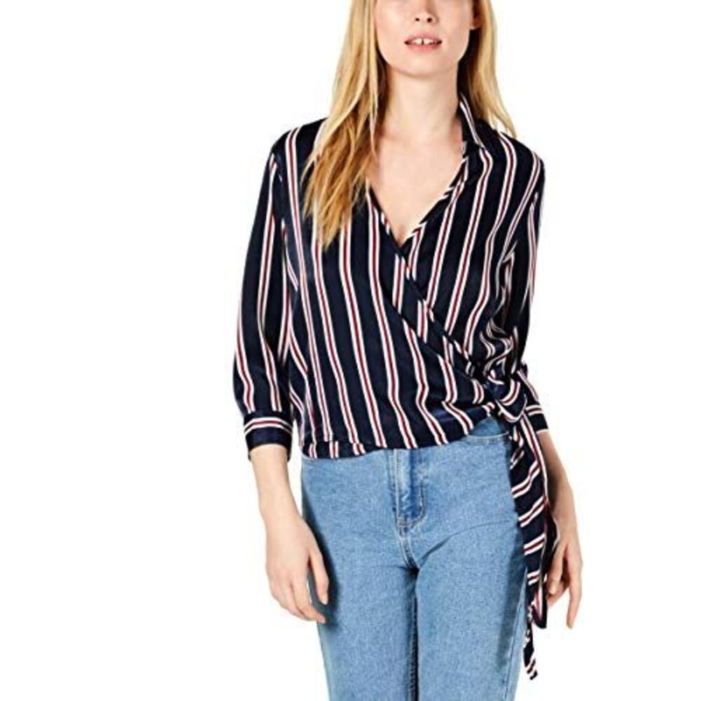 Striped Wrap Top Blue Navy/Burgundy L